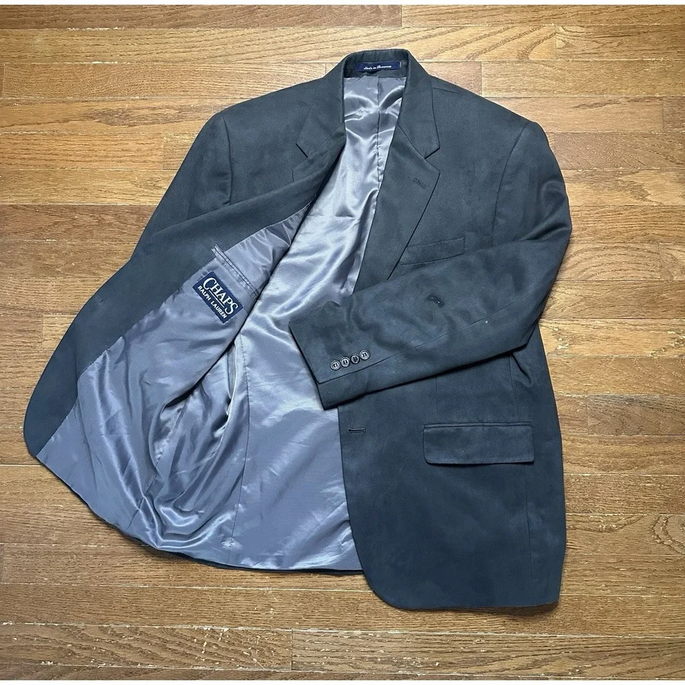 Chaps Ralph Lauren Blazer Mens 42S Grey Faux Suede Sport Jacket‎ Microfiber
